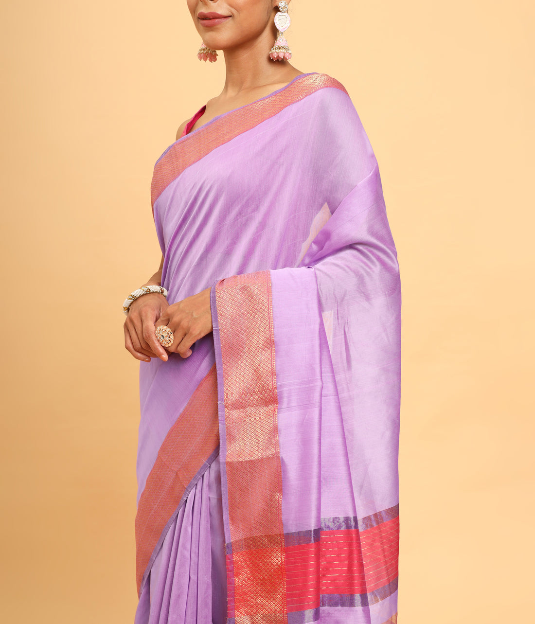 Lilac Maheshwari Silk Cotton Jari Border saree