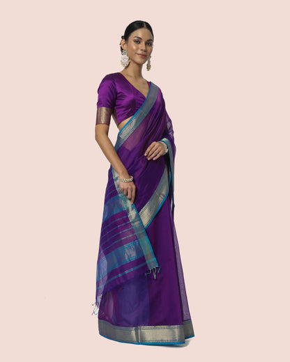 Blush Violet With gold Jari Maheshwari Saree