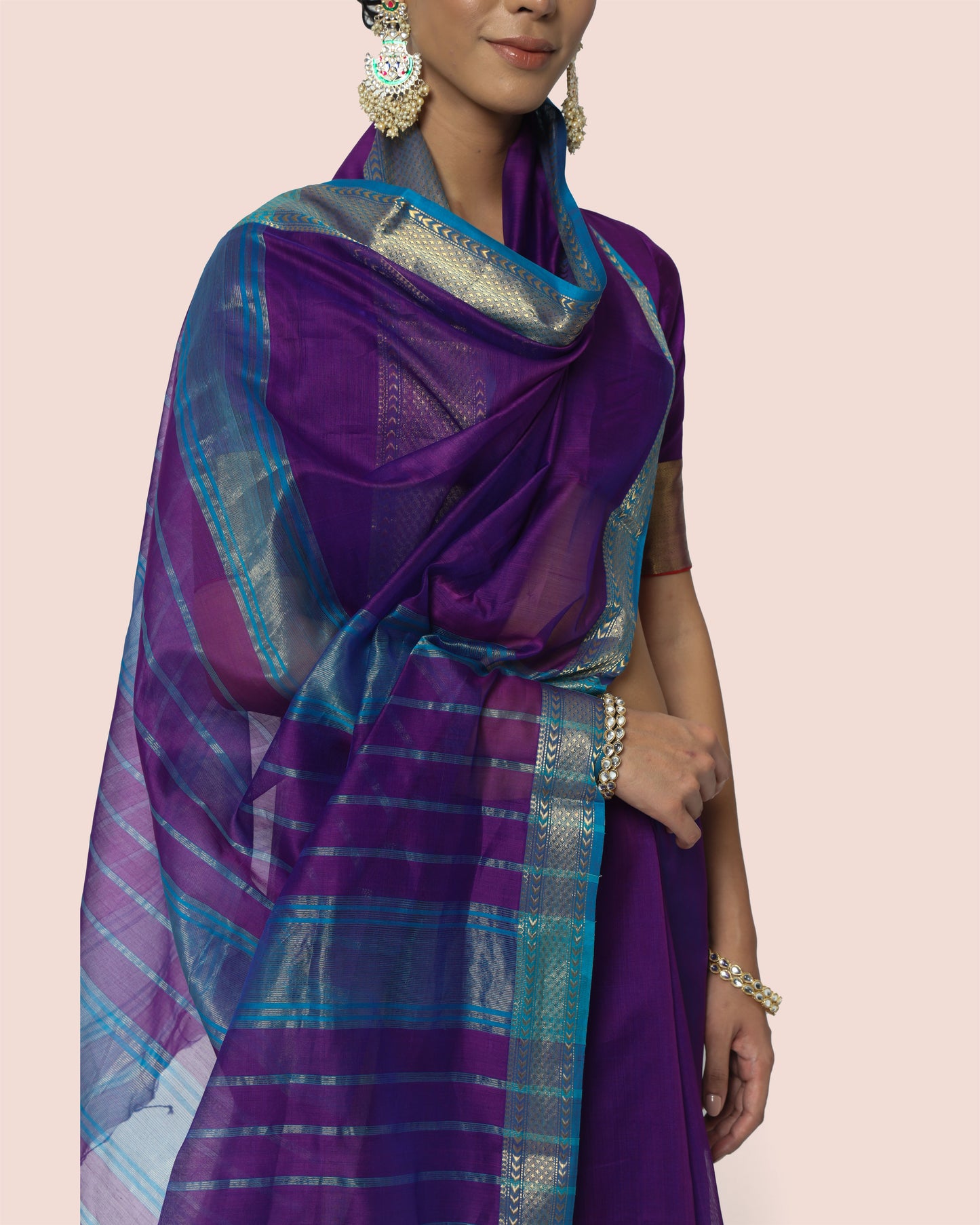 Blush Violet With gold Jari Maheshwari Saree