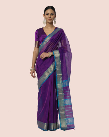 Blush Violet With gold Jari Maheshwari Saree