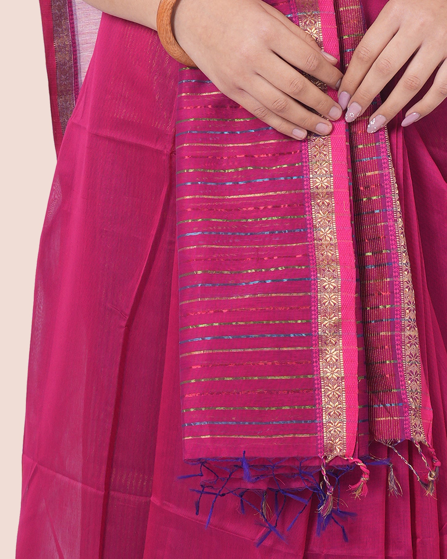 Magenta Pure Silk & Cotton Maheshwari Saree