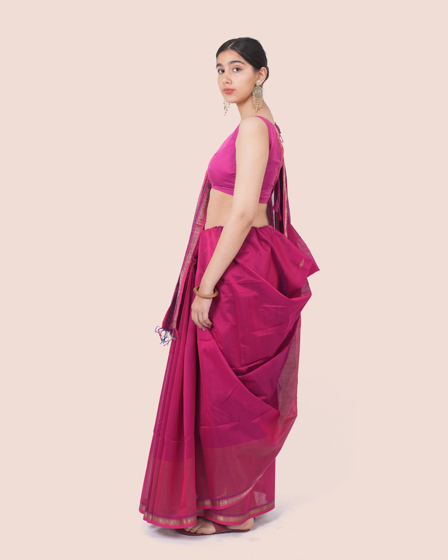 Magenta Pure Silk & Cotton Maheshwari Saree