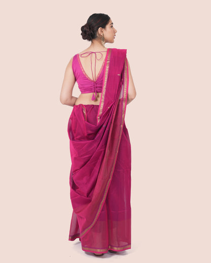 Magenta Pure Silk & Cotton Maheshwari Saree