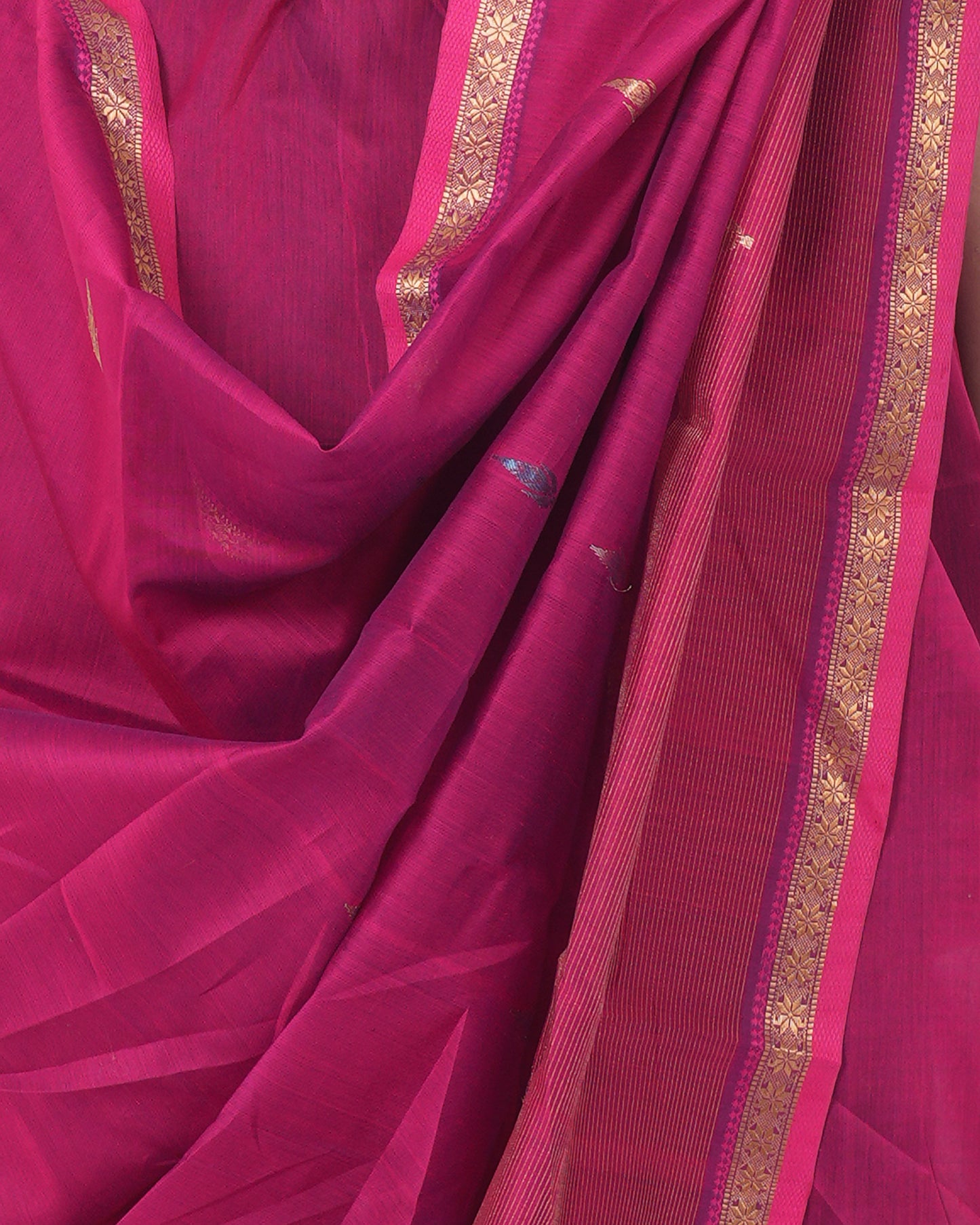 Magenta Pure Silk & Cotton Maheshwari Saree