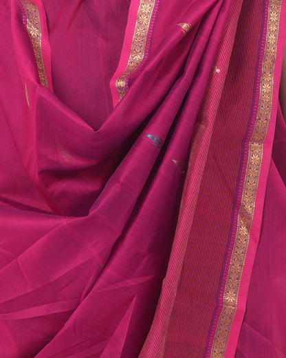 Magenta Pure Silk & Cotton Maheshwari Saree