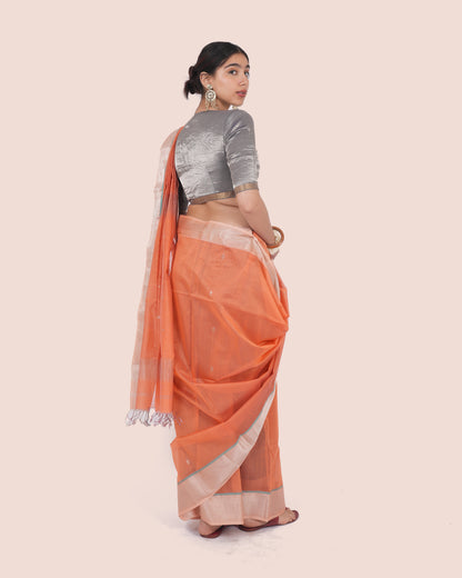 Peach Pure Silk Cotton Maheshwari Saree