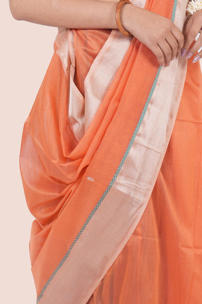 Peach Pure Silk Cotton Maheshwari Saree