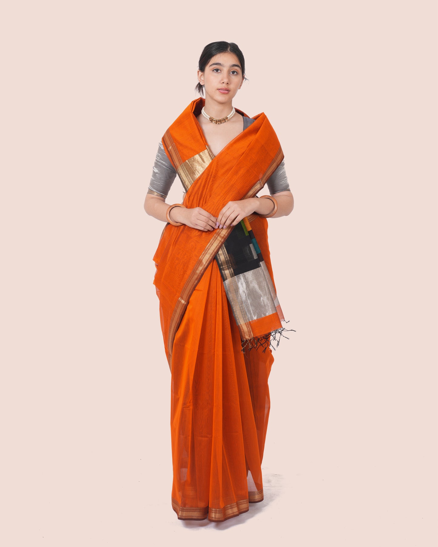 Orange Pure Cotton Silk Maheswari Saree