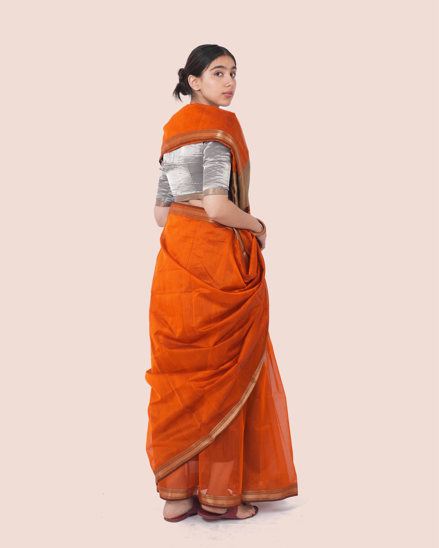 Orange Pure Cotton Silk Maheswari Saree