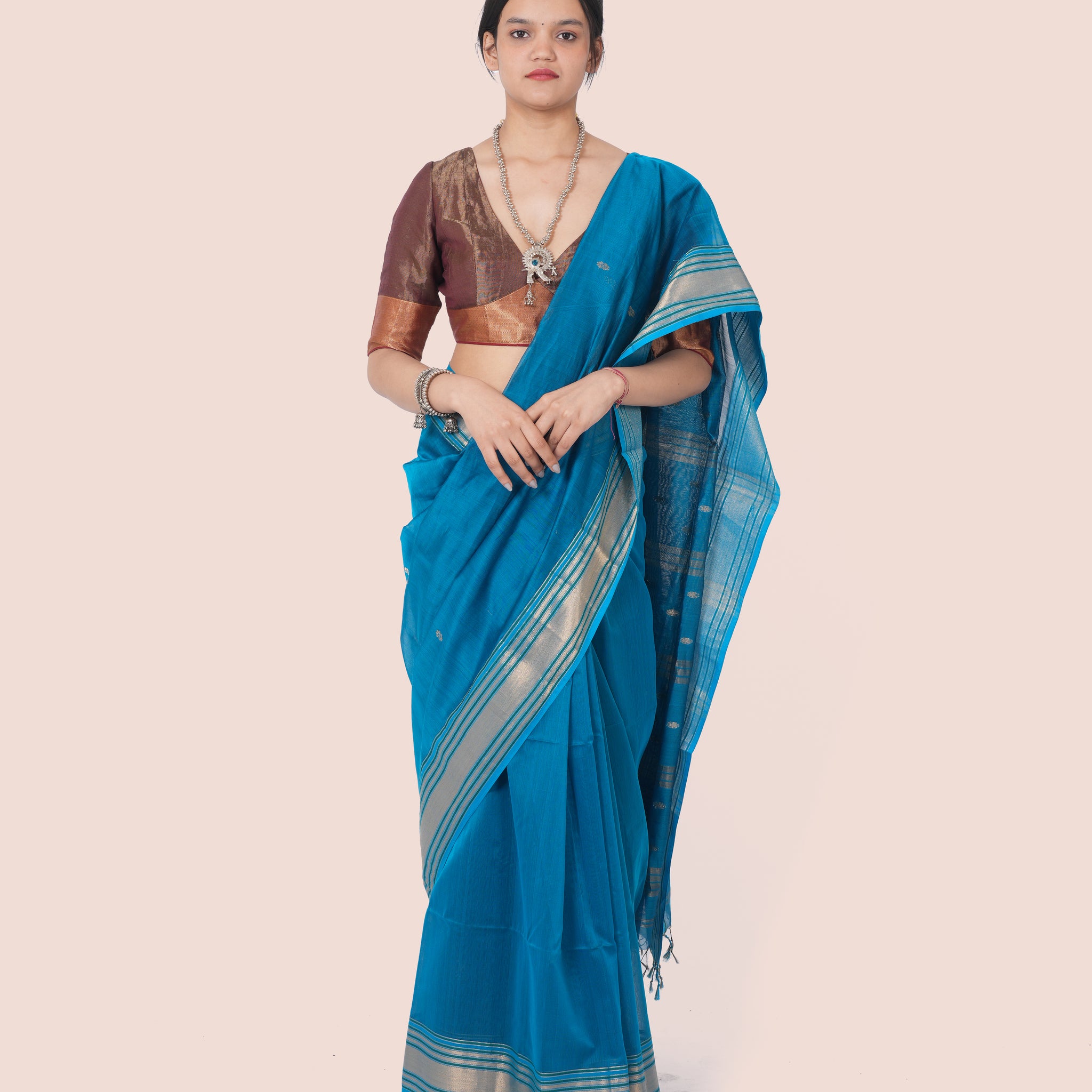 Blue Handwoven  Silk Cotton Maheshwari Saree