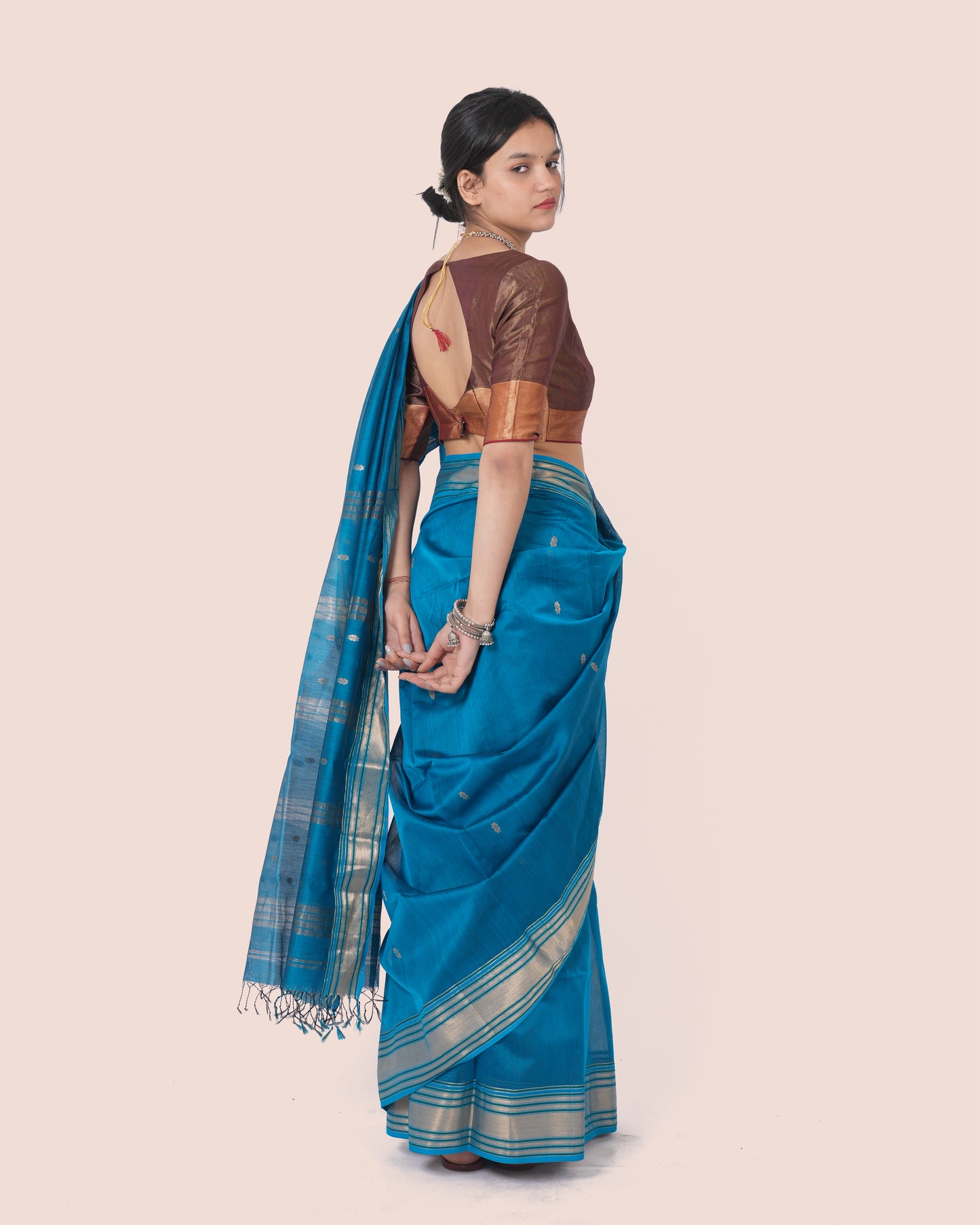 Blue Handwoven  Silk Cotton Maheshwari Saree