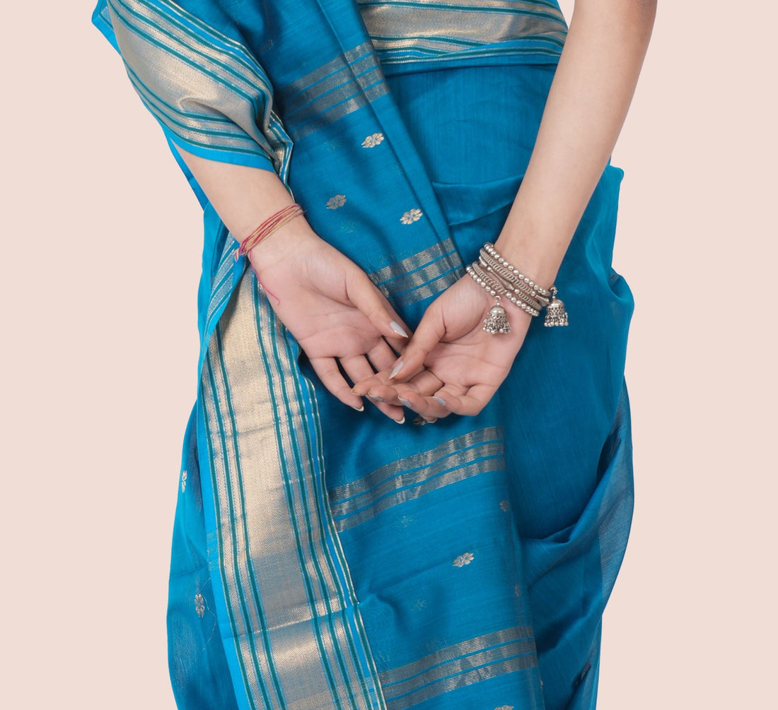 Blue Handwoven  Silk Cotton Maheshwari Saree