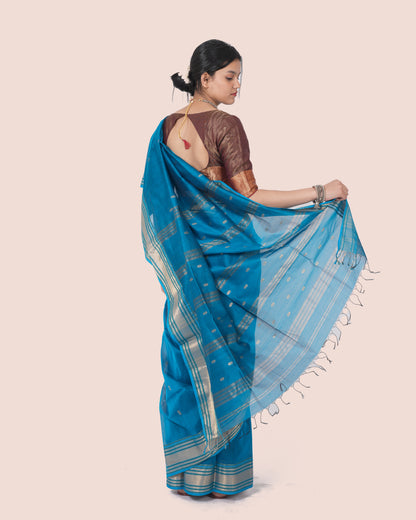 Blue Handwoven  Silk Cotton Maheshwari Saree