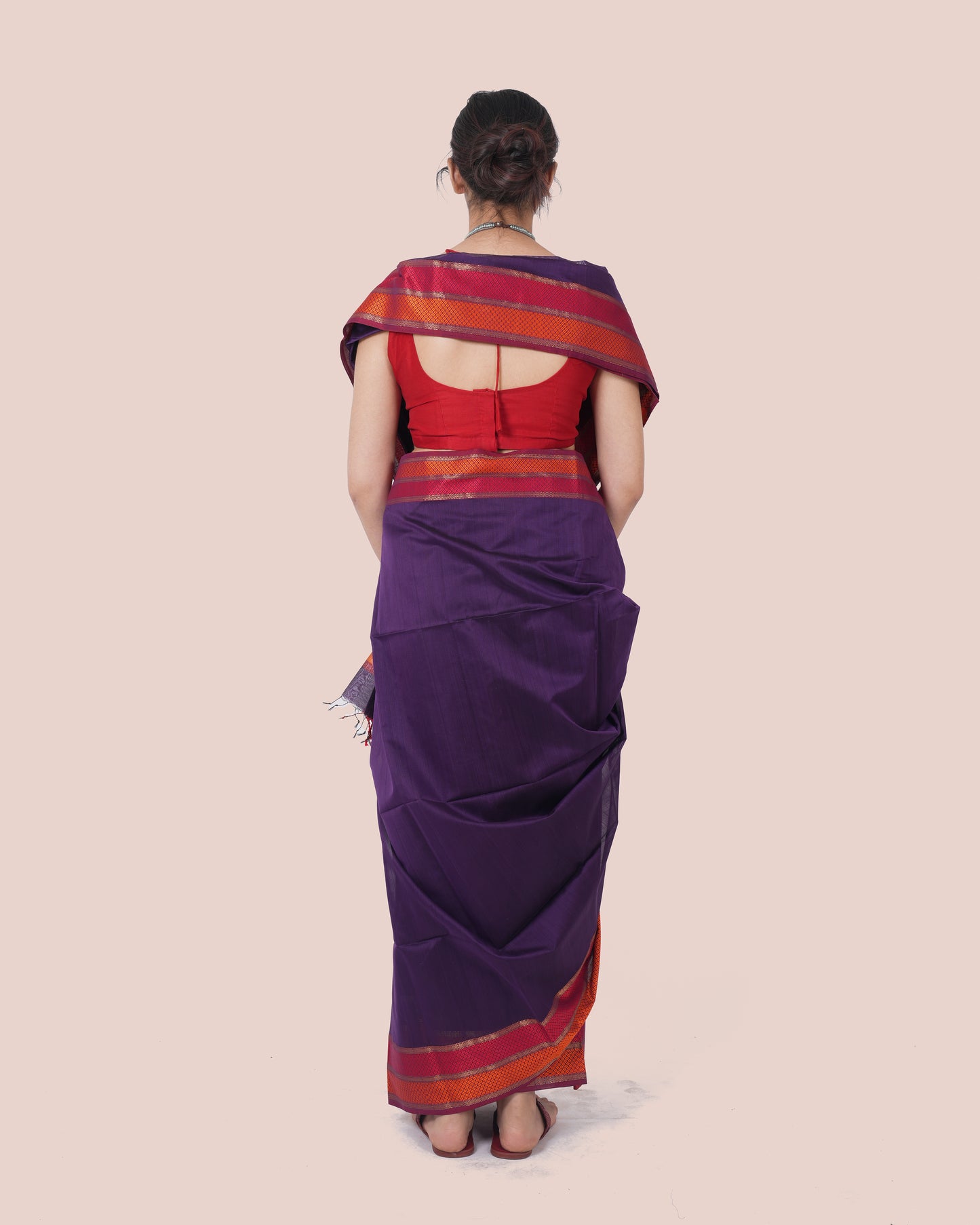 Purple Pure Silk Cotton Maheshwari Saree with Multicolour Border and Palla