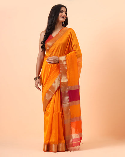 Gold Yellow Maheshwari Handwoven Saree