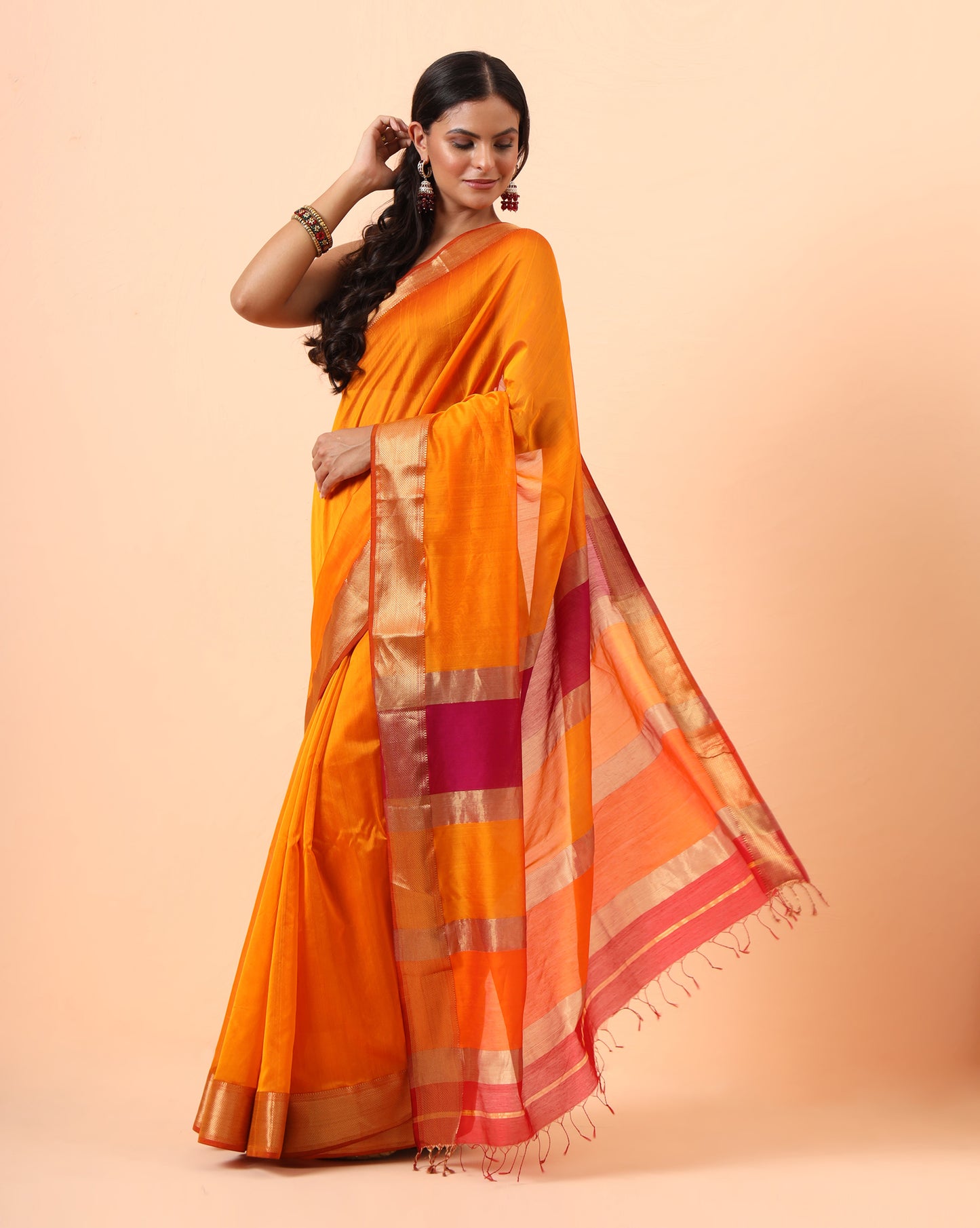 Gold Yellow Maheshwari Handwoven Saree