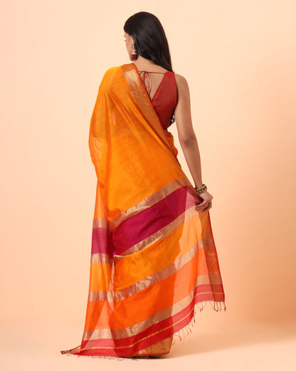 Gold Yellow Maheshwari Handwoven Saree