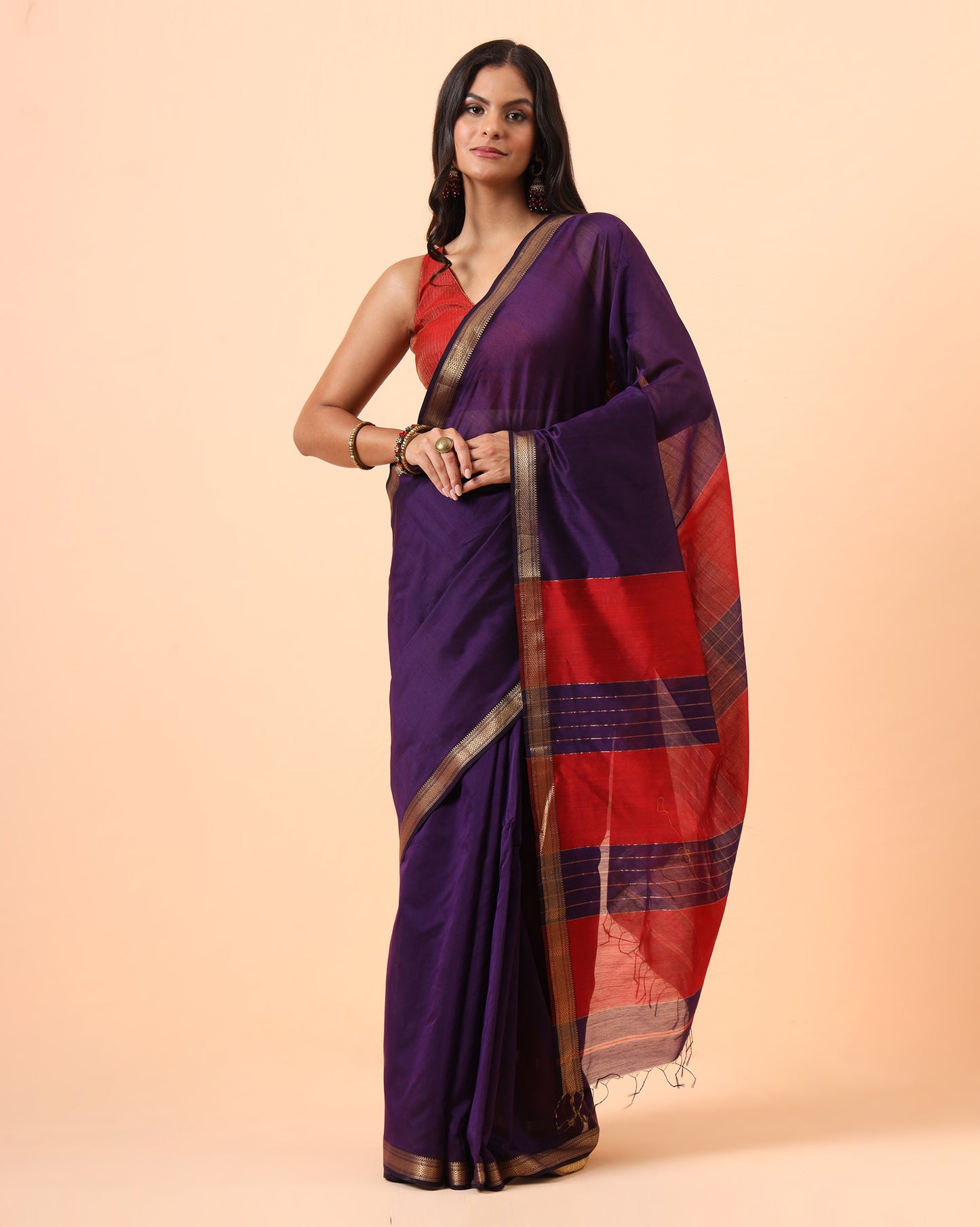 Voilet Maheshwari Handwoven Saree