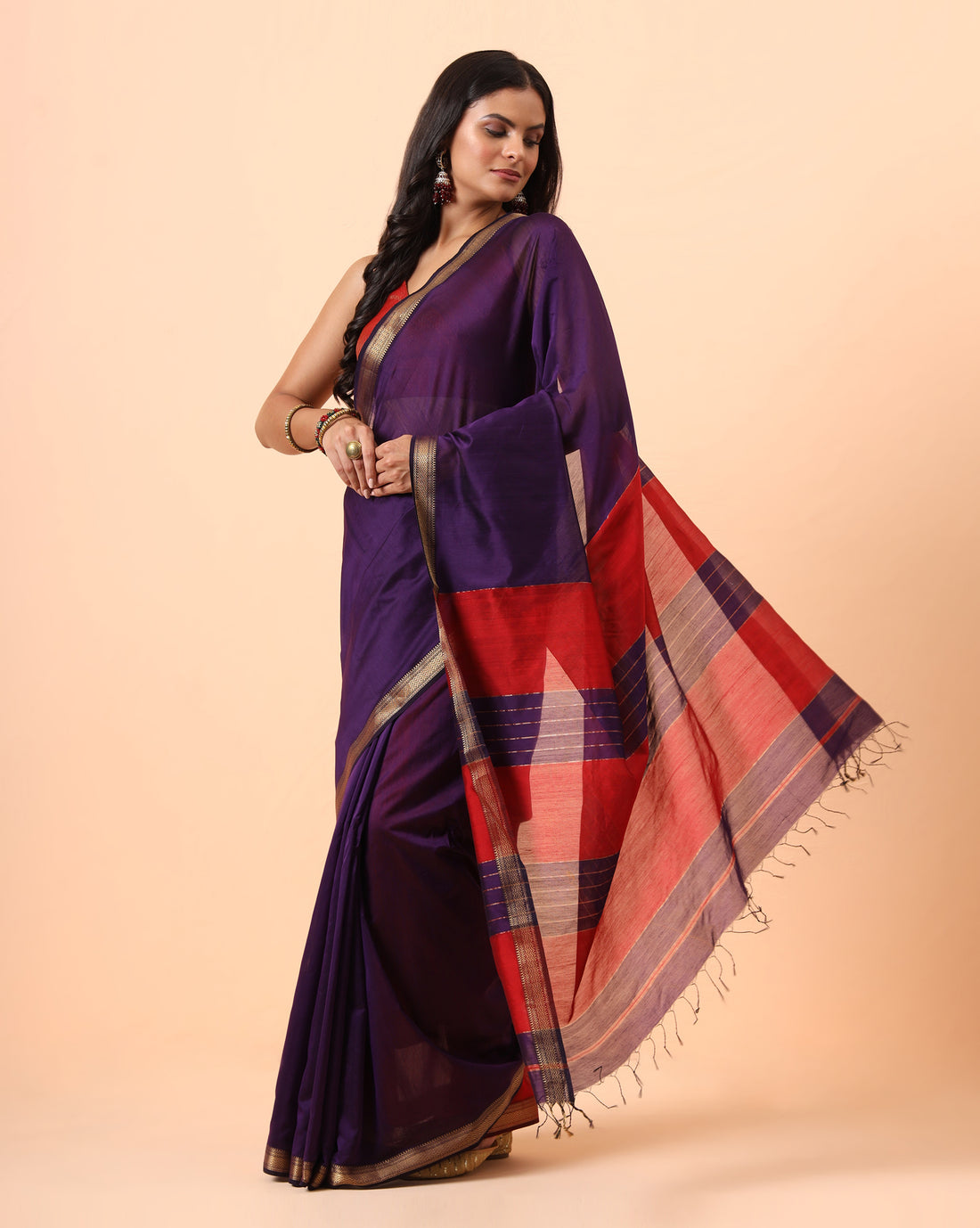 Voilet Maheshwari Handwoven Saree