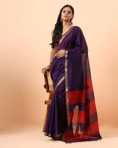 Voilet Maheshwari Handwoven Saree