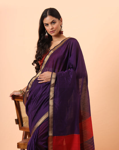 Voilet Maheshwari Handwoven Saree