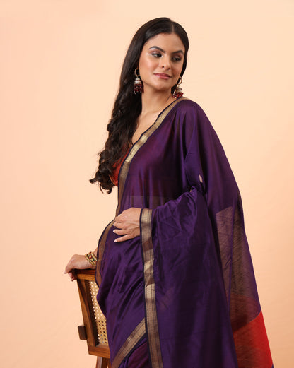 Voilet Maheshwari Handwoven Saree