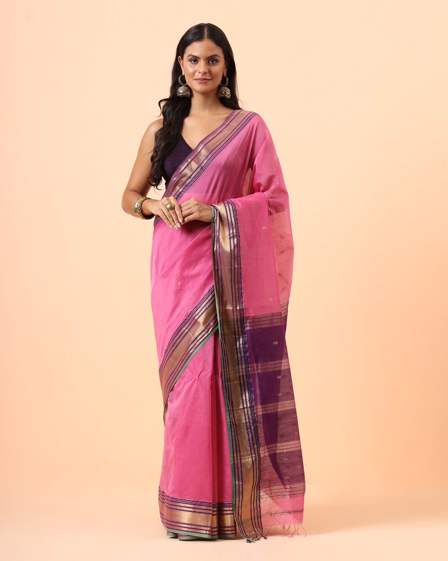 Light Pink Maheshwari Jari Buti Pallu