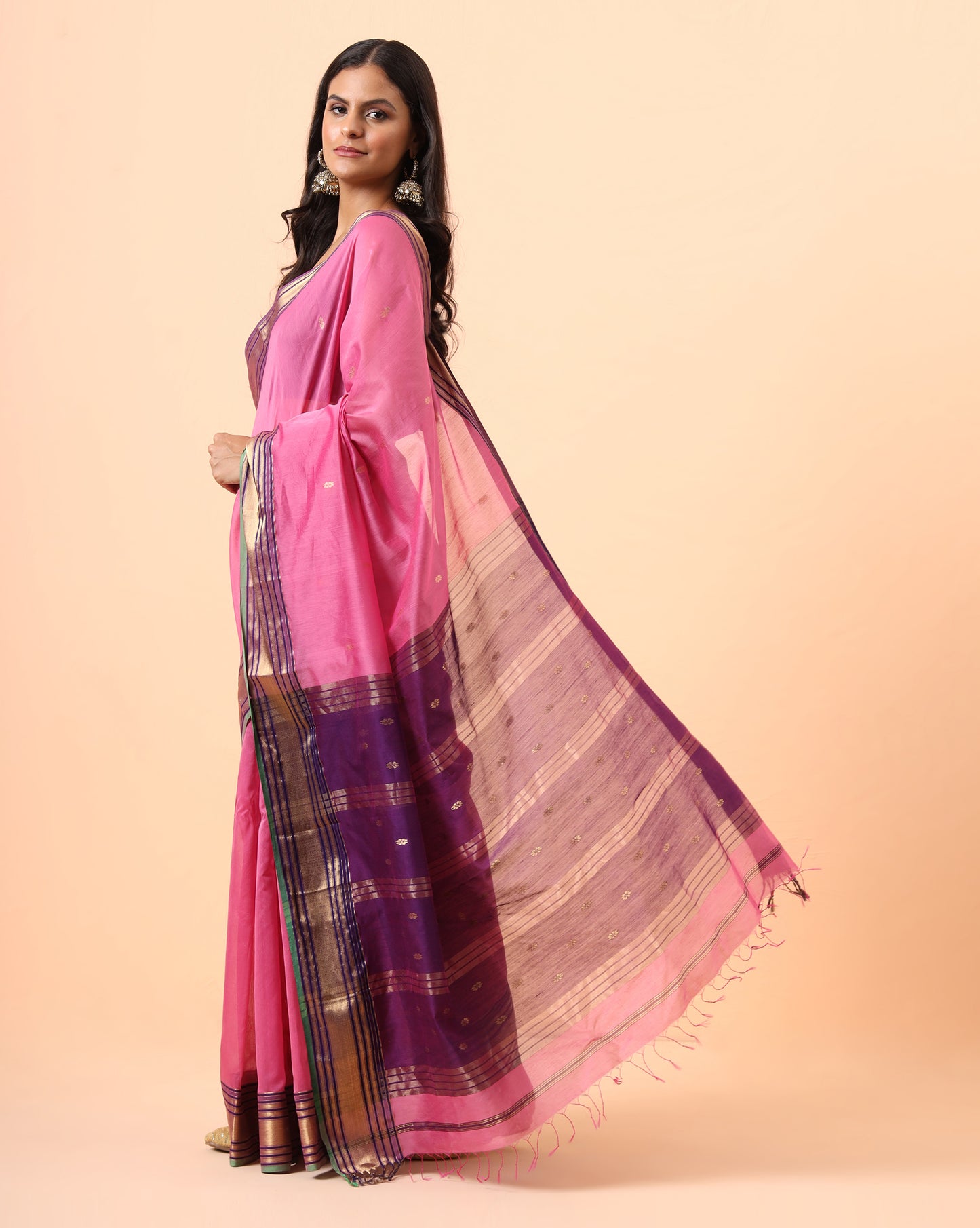 Light Pink Maheshwari Jari Buti Pallu