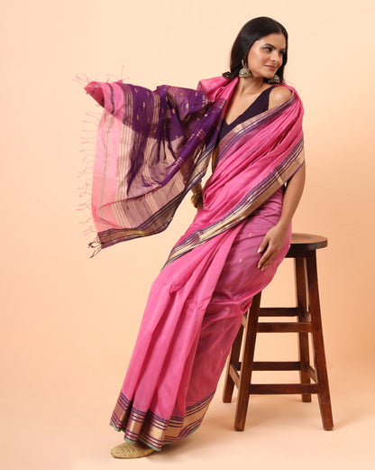 Light Pink Maheshwari Jari Buti Pallu