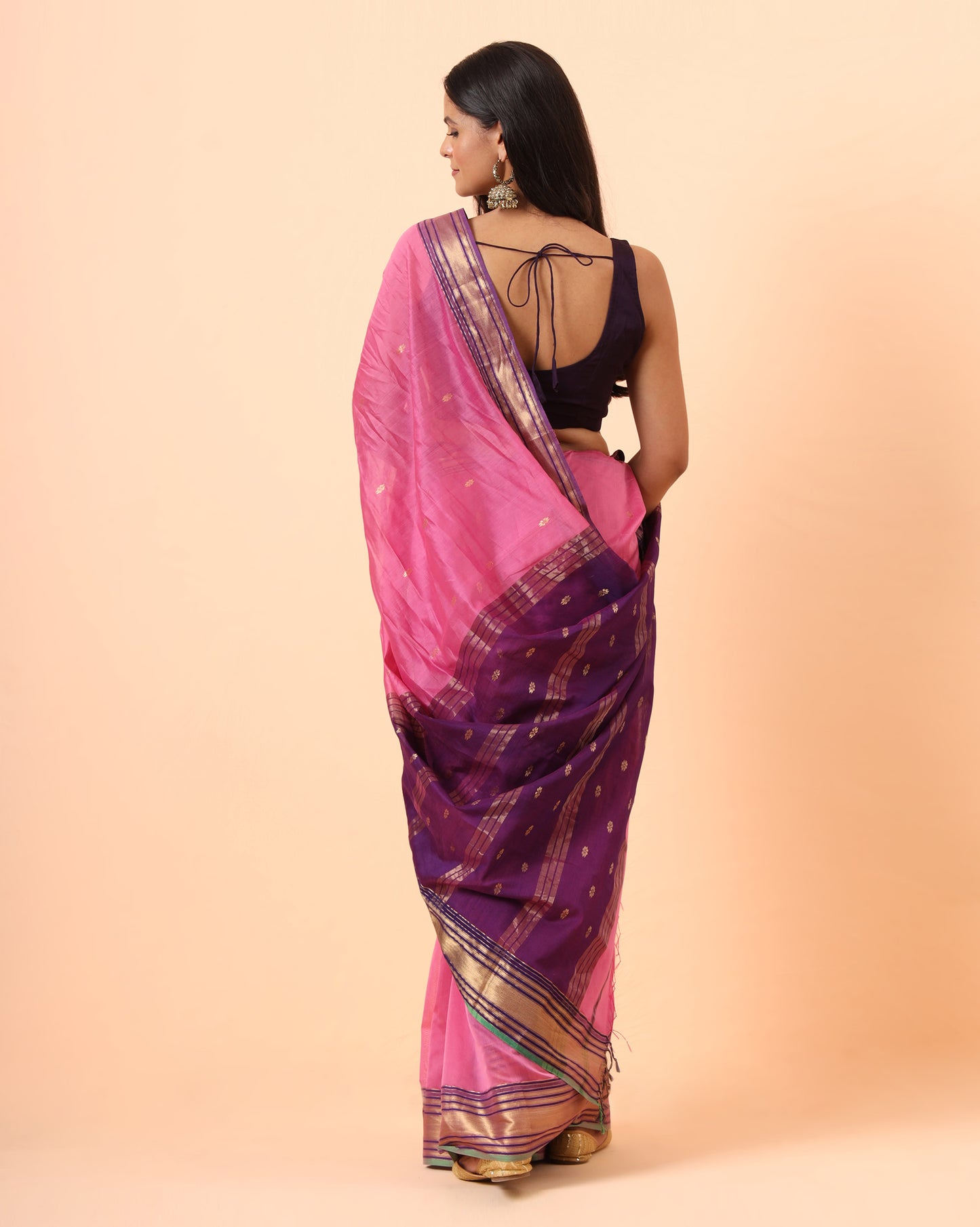 Light Pink Maheshwari Jari Buti Pallu