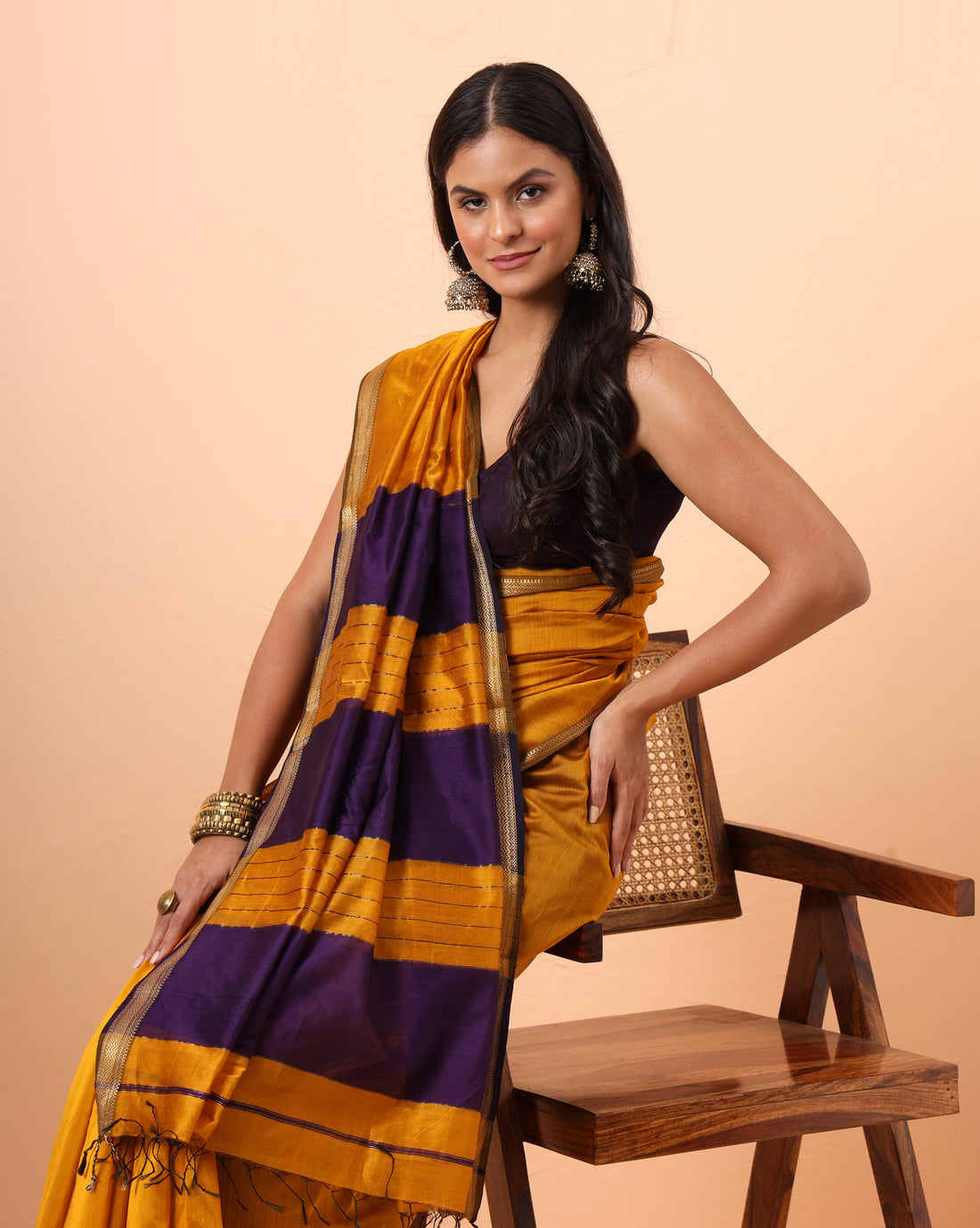 Mustard Maheshwari Handwoven Jari Border Saree