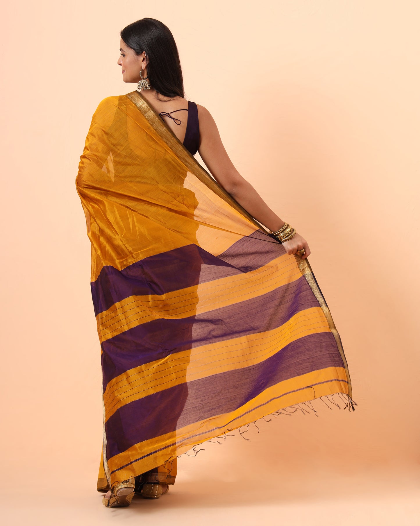 Mustard Maheshwari Handwoven Jari Border Saree