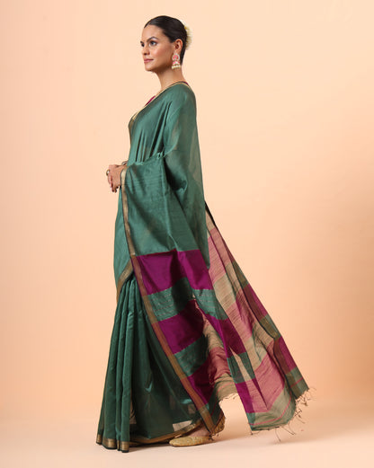 Dark Teal Green Maheshwari Handwoven