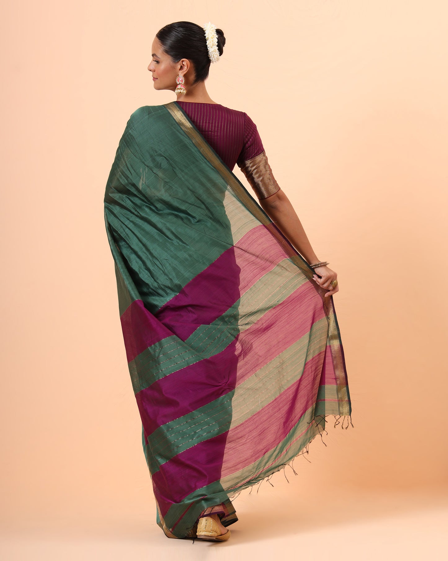 Dark Teal Green Maheshwari Handwoven