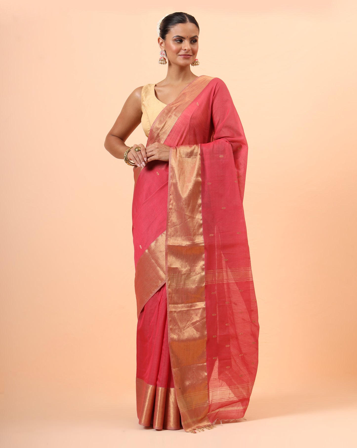 Peace Maheshwari Handwoven Jari Pallu