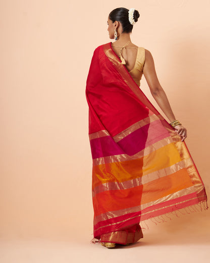 Crimson Red Maheshwari Handwoven Saree