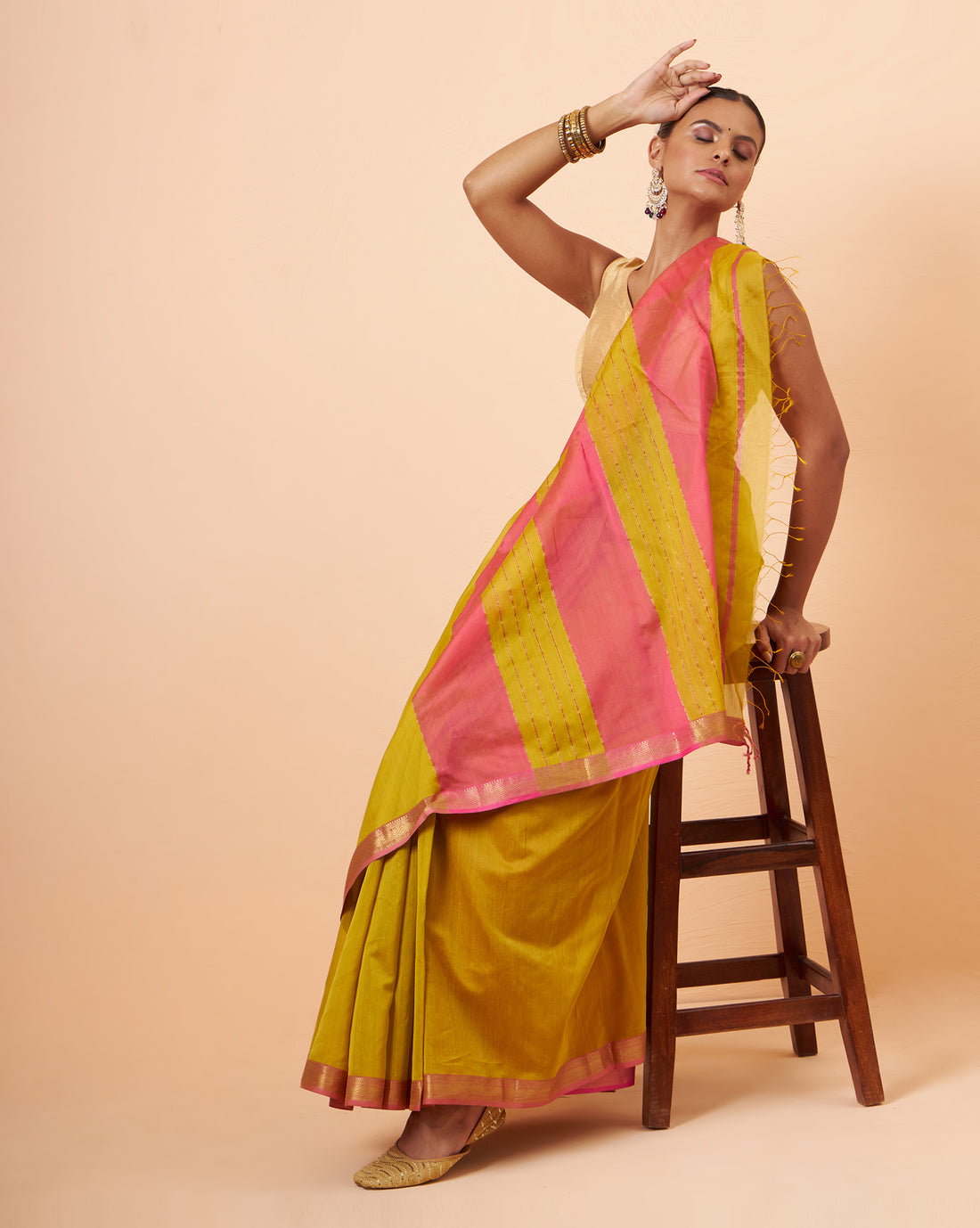 Mustard Maheshwari Handwoven Saree