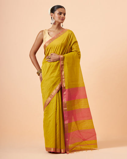 Mustard Maheshwari Handwoven Saree