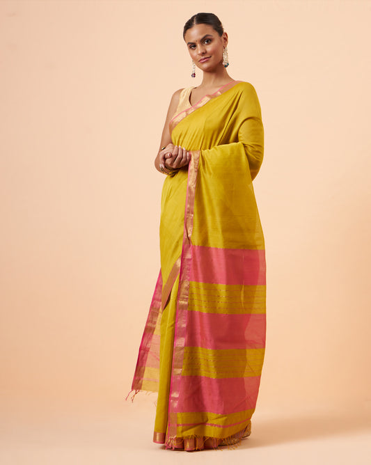 Mustard Maheshwari Handwoven Saree