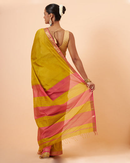 Mustard Maheshwari Handwoven Saree