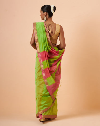 Lime Green Maheshwari Handwoven Saree