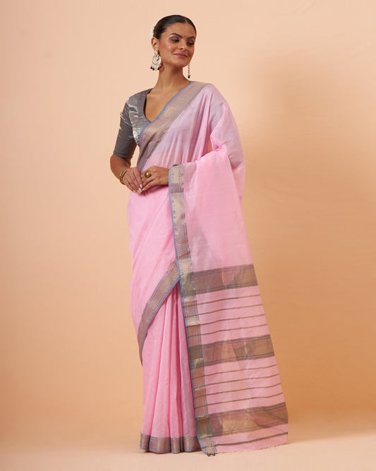 Baby Pink Maheshwari Handwoven Saree