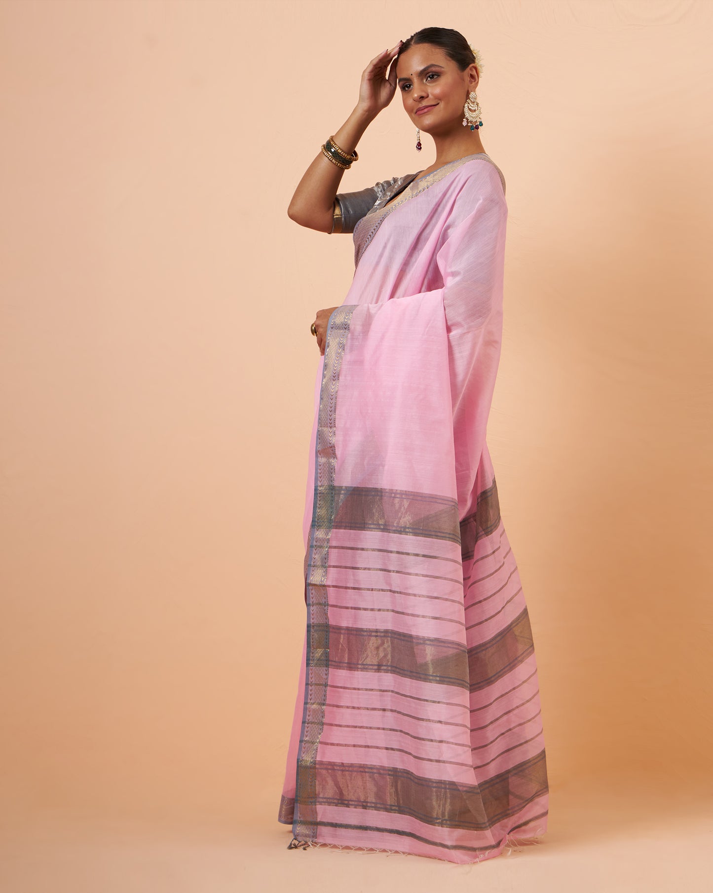 Baby Pink Maheshwari Handwoven Saree