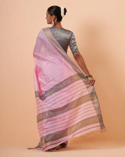 Baby Pink Maheshwari Handwoven Saree