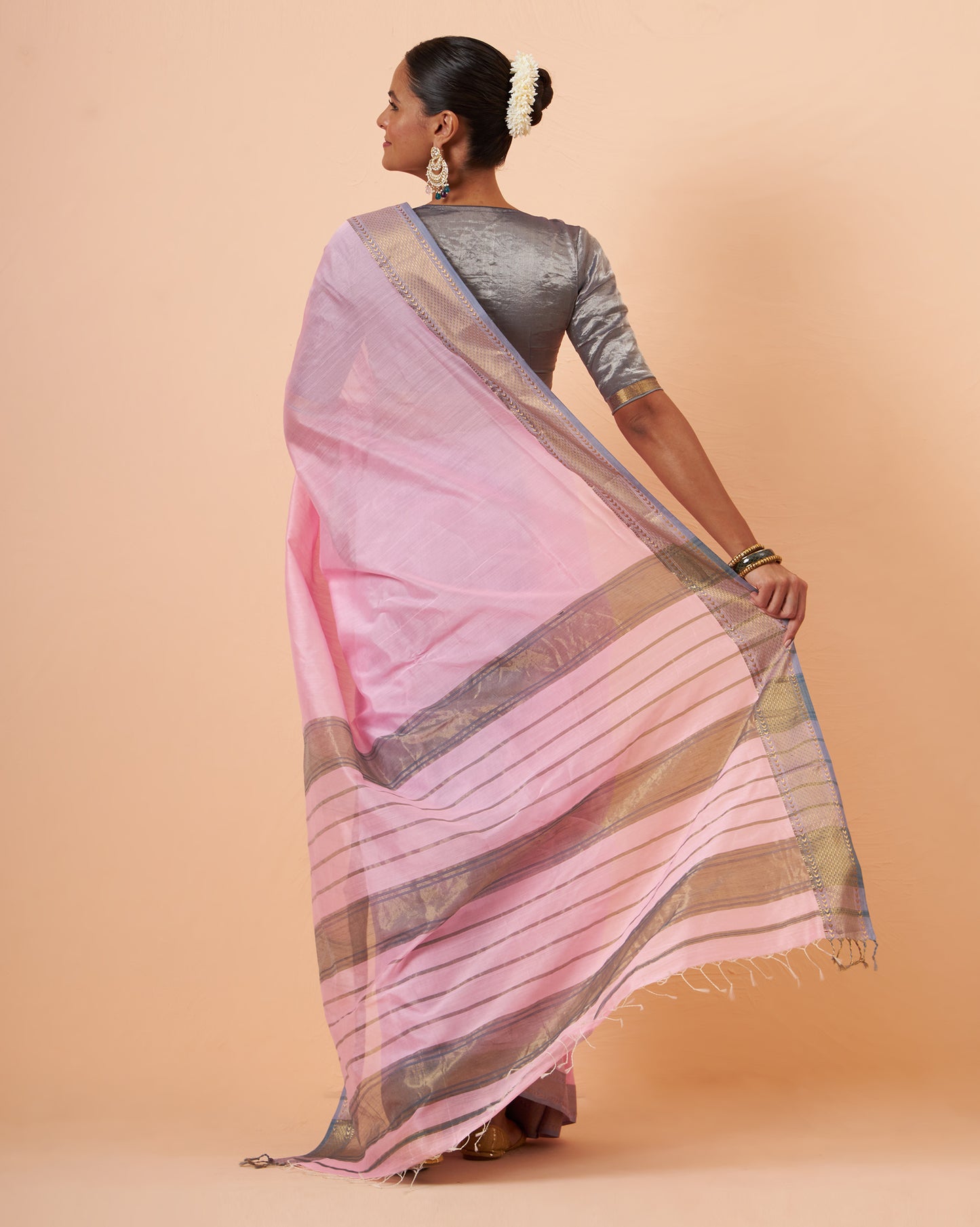 Baby Pink Maheshwari Handwoven Saree