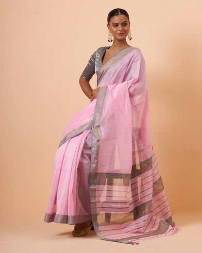 Baby Pink Maheshwari Handwoven Saree