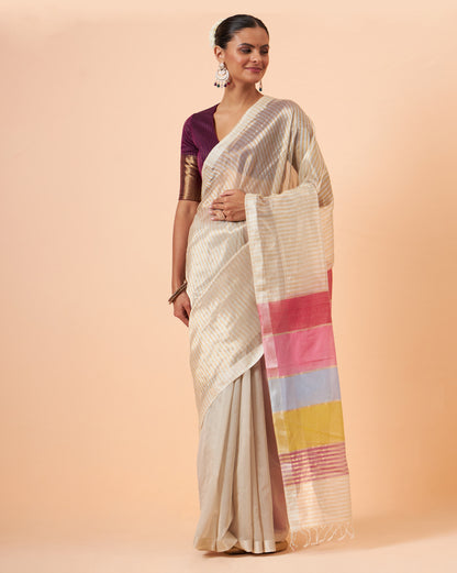 Multi Stripe Jari Maheshwari Handwoven Saree