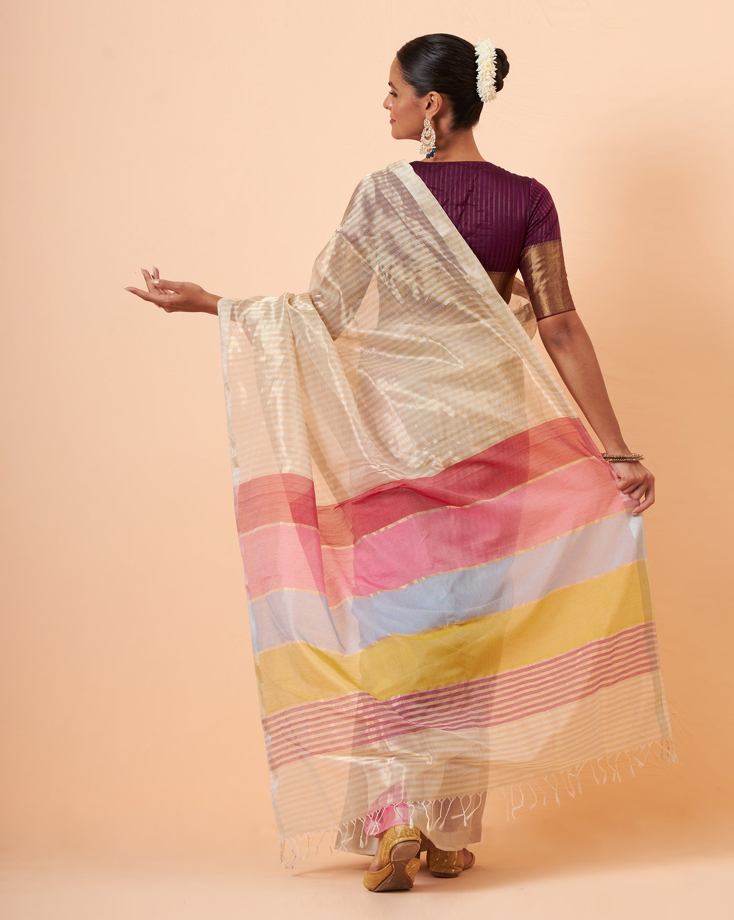 Multi Stripe Jari Maheshwari Handwoven Saree