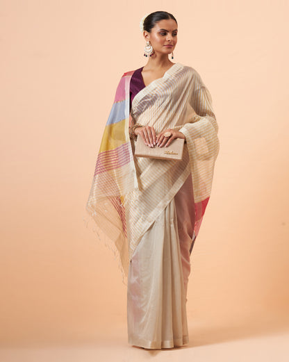 Multi Stripe Jari Maheshwari Handwoven Saree