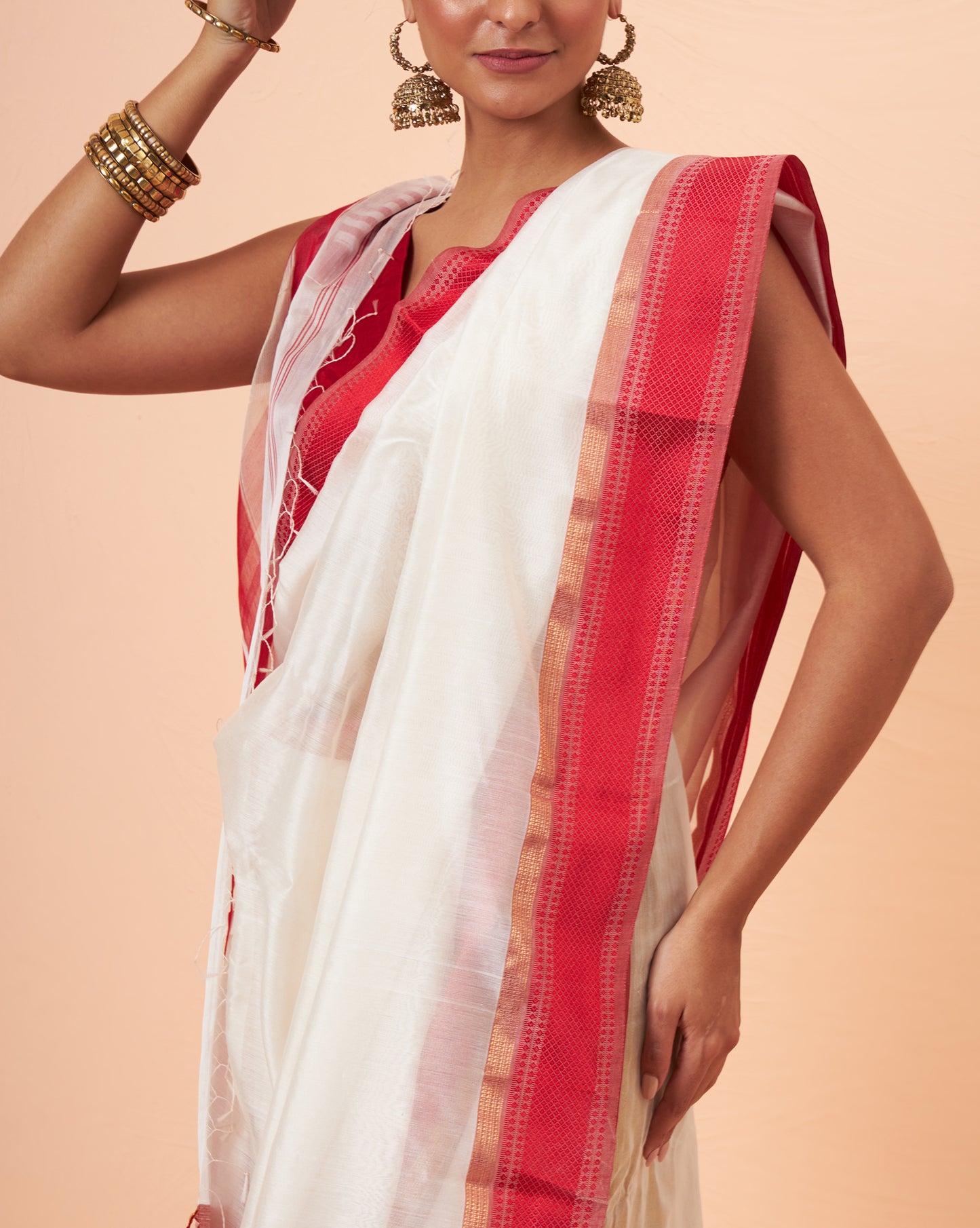 White Maheshwari Handwoven Silk Cotton Saree